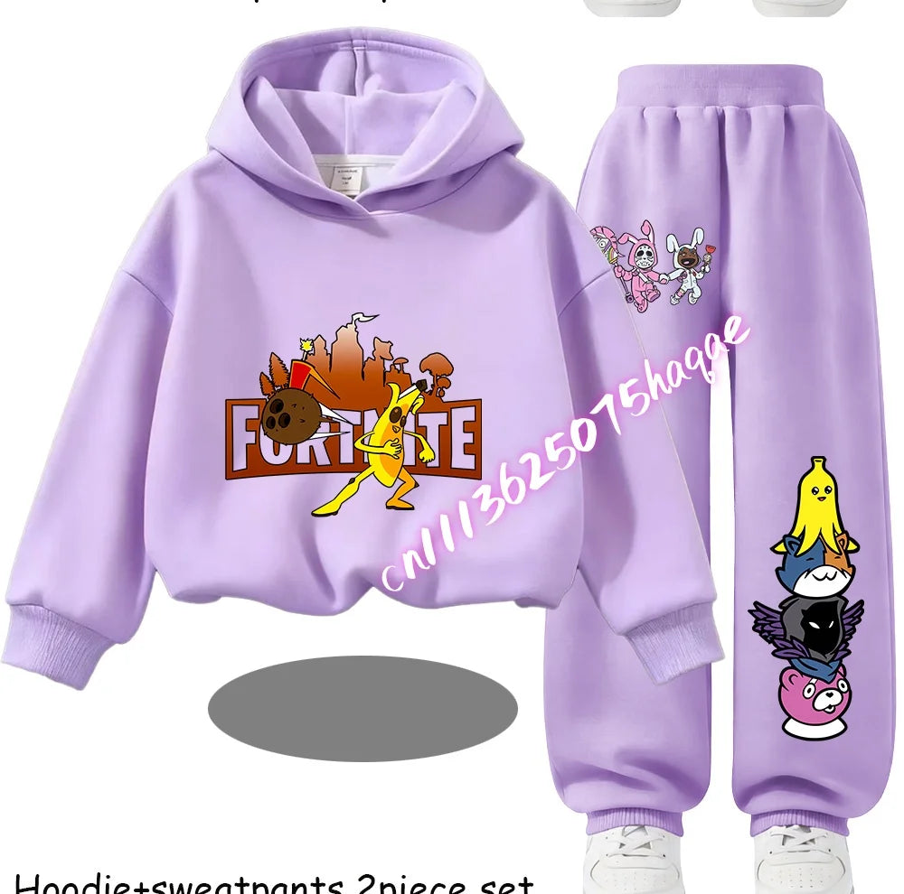 Fortnite Kids Spring and Autumn Long-Sleeved Pants Children's Hooded Sweatshirt Set Game Cartoon Print Boys' Sport Shirt