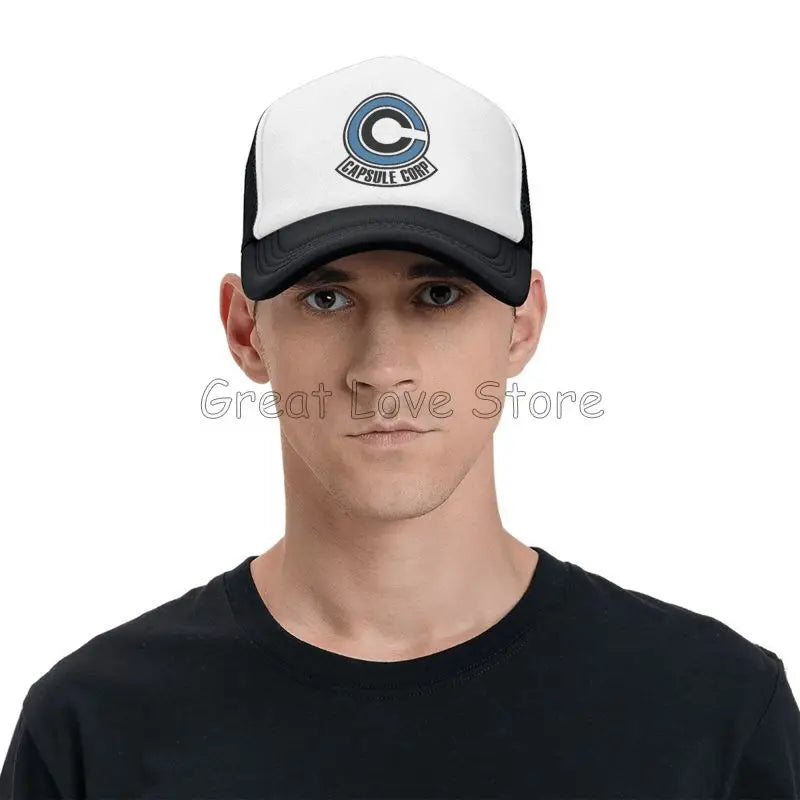 Capsule Corp Mesh Baseball Caps Unisex Hip-Hop Trucker Hat Anime DBZ Dad Hat Adjustable Racing Cap Summer Trucker Snapback Hats