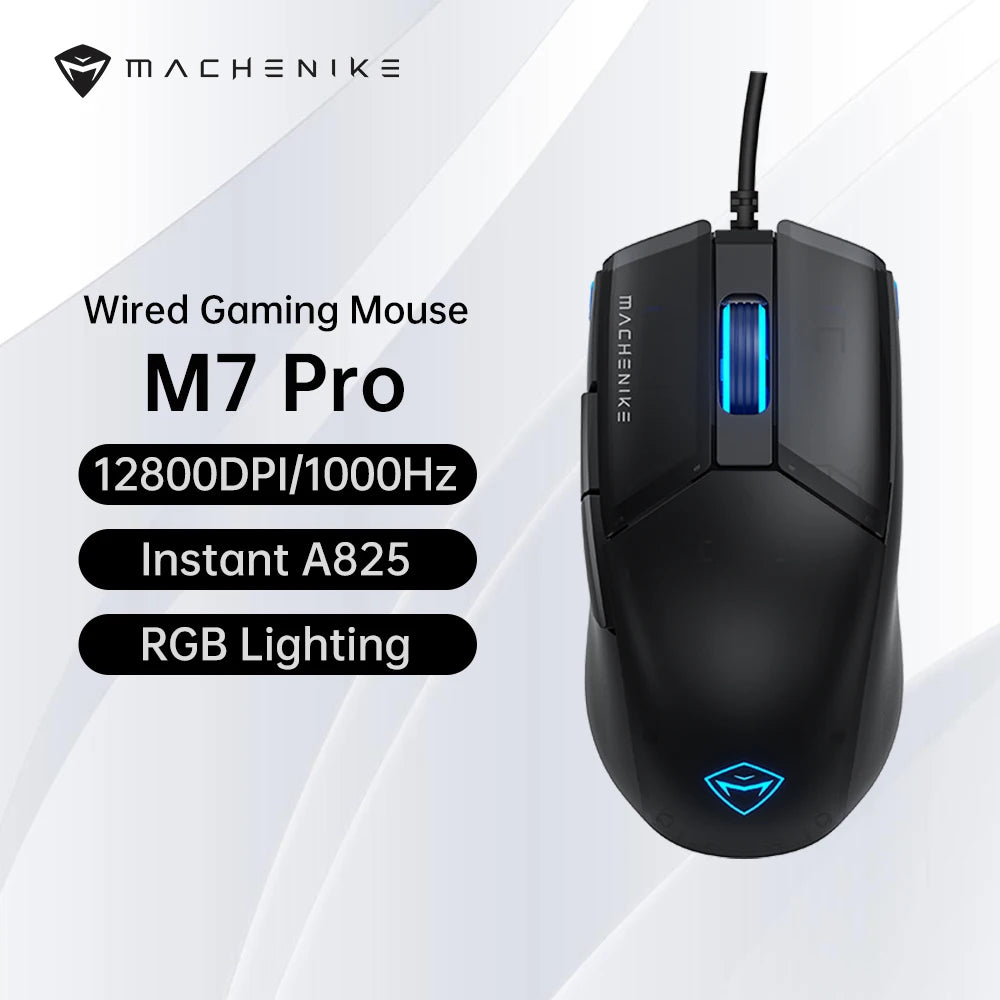 Machenike M7Pro Wired Gaming Mouse USB Instant A825 12800DPI 1000Hz 7 Button 65g RGB For Laptop PC Mouse Gamer