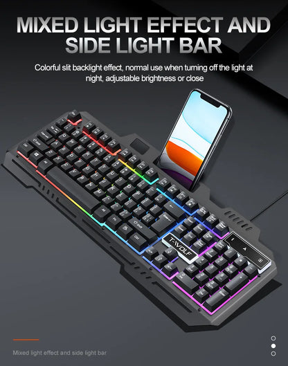 104Keys Gaming Keyboard and Mouse Combo with RGB Backlit,All-Metal Panel Waterproof Light Up,USB Wired Computer Keyboards Gaming