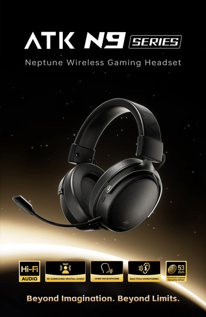 ATK Neptune N9 Wireless Gaming Headset – Low Latency eSports Headphones with Noise Cancelling Mic, Bluetooth 5.3, 4 Modes Dual Connection Gaming Headset