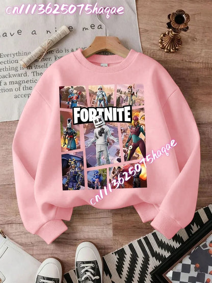Sweatshirt pullover FORTNITED de manga comprida para criança, estilo streetwear para menina, menino e bebé, top de moda anime infantil, presente