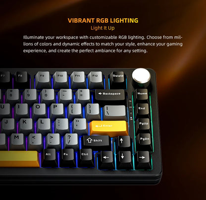 Teclado mecánico Machenike K600-B82W Tri-Modos con montaje gasket, diseño ANSI 75%, retroiluminación RGB y conexión inalámbrica para gaming