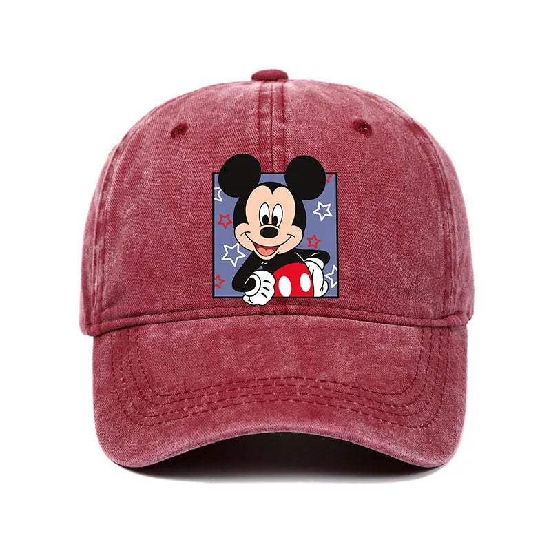 Retro Washed Mickey Mouse Print Baseball Cap Men Women Vintage Kpop Snapback Cap Adjustable Breathable Trucker Hat Sunscreen Hat