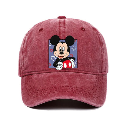 Retro Washed Mickey Mouse Print Baseball Cap Men Women Vintage Kpop Snapback Cap Adjustable Breathable Trucker Hat Sunscreen Hat