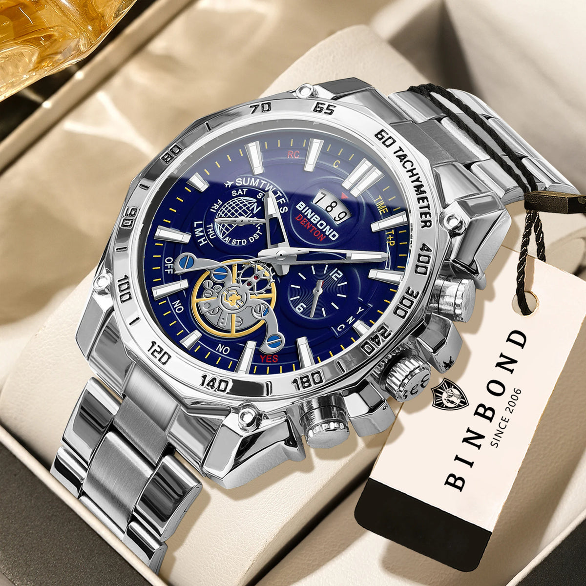 Orologi al quarzo di lusso BINBOND da uomo, luminescenti, impermeabili, con datario automatico, precisi e resistenti, in stile sportivo e business.