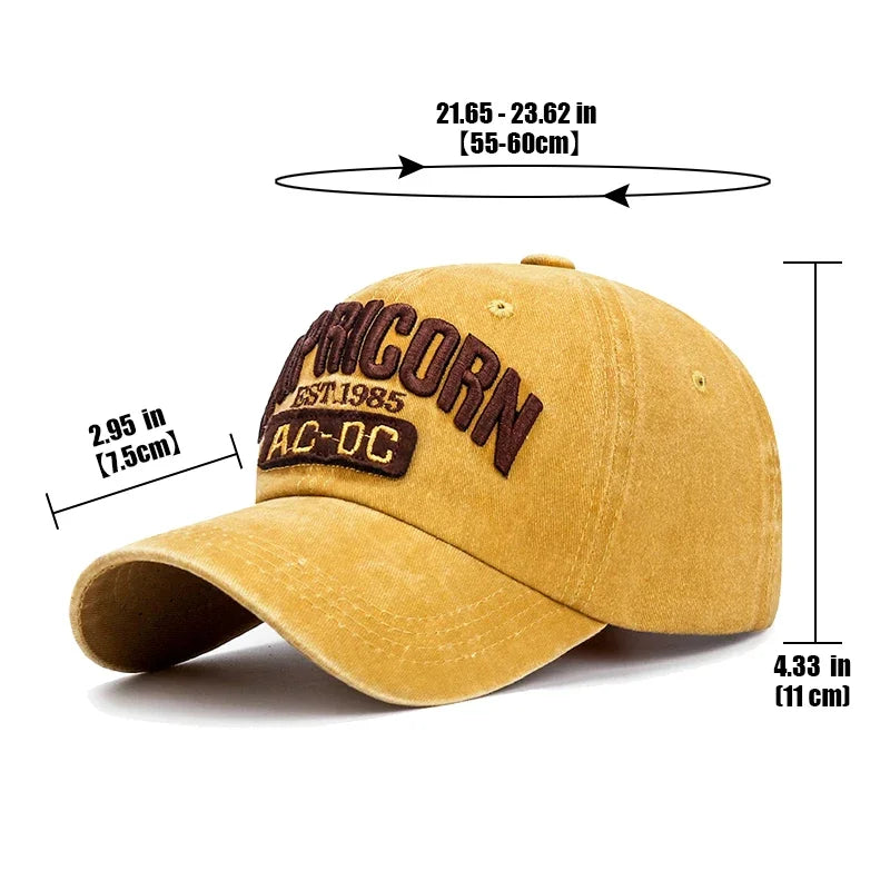 New Unisex Washed Distressed 'CAPRICORN' Alphabet 3D Embroidery Soft Top Baseball Cap Fashion Men Women Outdoor Casual Sport Cap