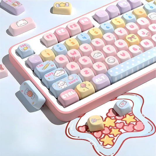 MOA Keycaps PBT Cute Candy Bear 131 Keys Small Full Set for 60/64/84/98/108 Gaming Mechanical Keyboard MX Switch