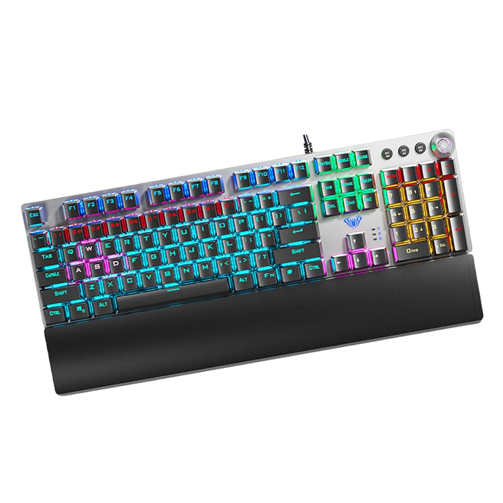 Teclado Mecânico AULA F2088 com Fio para Gaming, Botão Multifuncional, 104 Teclas, Retroiluminação Magic e Programação de Macros para Computador