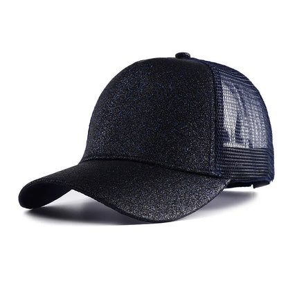 Letnia czapka z daszkiem z brokatem, z wysokim karkiem, damska czapka typu snapback, czapki typu trucker z siateczką w kolorach czarnym, białym i różowym dla kobiet Gorra