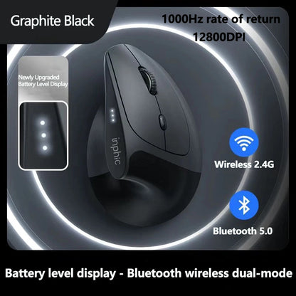 Inphic X9 PRO Vertical Wireless Mouse, Ergonomic Silent Bluetooth & 2.4G Rechargeable Mouse with Type-C Fast Charging, 12800 DPI for Laptop, PC & Gaming