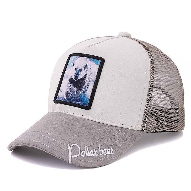 Unisex „Trucker“ kepurė su „Grizzlies“ raštu, su siuvinėtu motyvu, iš zomšos, vasarinė kepurė nuo saulės, vasarinė kepurė su gyvūnų motyvu, beisbolo kepurė vyrams ir moterims