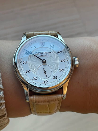 42mm PIERRE PAULIN Jumping Hour Watch Men's Salmon Dial Sapphire Watch For Men Automatic Mechanical Wristwatch Relogio Masculino