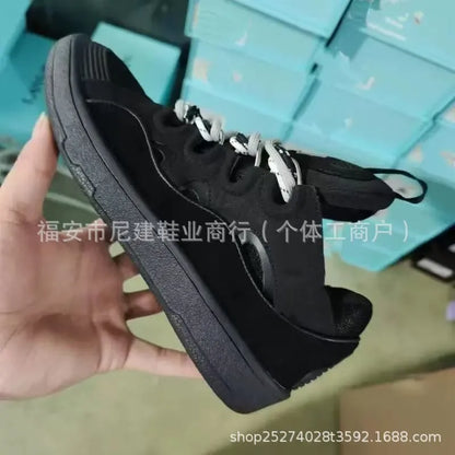 Zapatillas tipo skate de tacón alto cómodas, con suela gruesa, estilo casual deportivo dad shoes, estilo bolso, vietnamita y camboyano, nuevo diseño con nudo, sin cordones