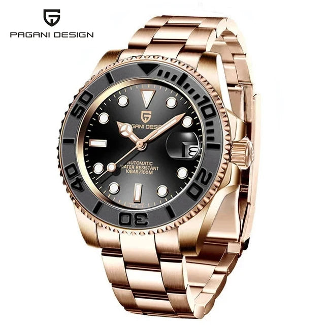 PAGANI DESIGN Luxury Mechanical Automatic Men's Watch Rose Gold Ceramic Rotating Frame Top Business watches for man reloj hombre