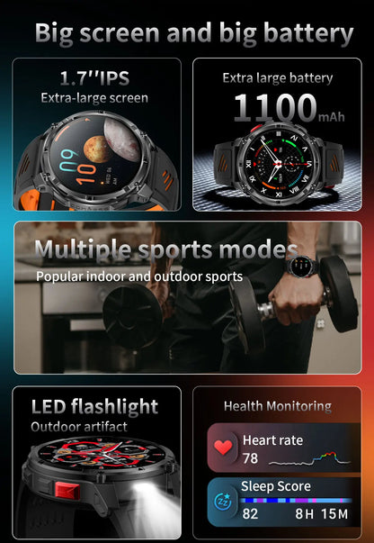 New T-REX3 Ultra 1100mAh Battery SmartWatch 10ATM Waterproof GPS Compass Flashlight 1.7" AMOLED HD Call Sports Smart Watch Men