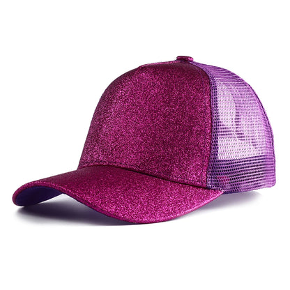 Letnia czapka z daszkiem z brokatem, z wysokim karkiem, damska czapka typu snapback, czapki typu trucker z siateczką w kolorach czarnym, białym i różowym dla kobiet Gorra