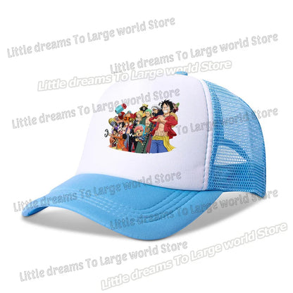One Piece Baseball Cap Kids Anime Printed Adjustable Mesh Hat Visors Peaked Caps Sunshade Hats Outdoor Headwear Accessories Gift