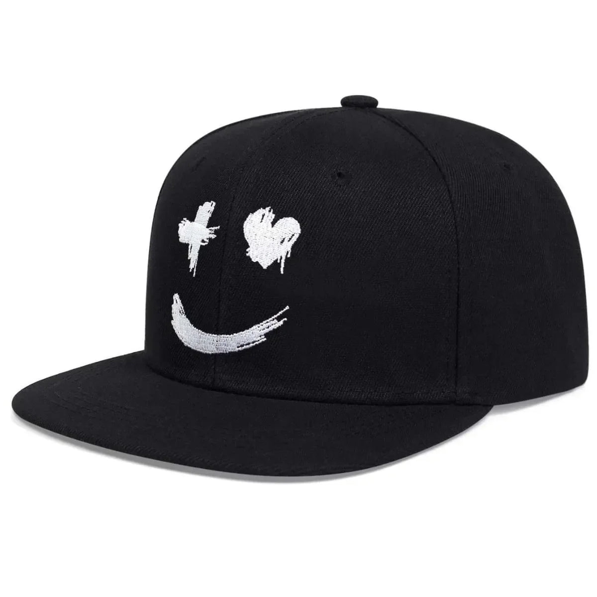Gorra de béisbol de ala ancha, 100 % algodón, protección UV, ajustable, con un bordado de una sonrisa y diseño que estiliza el rostro