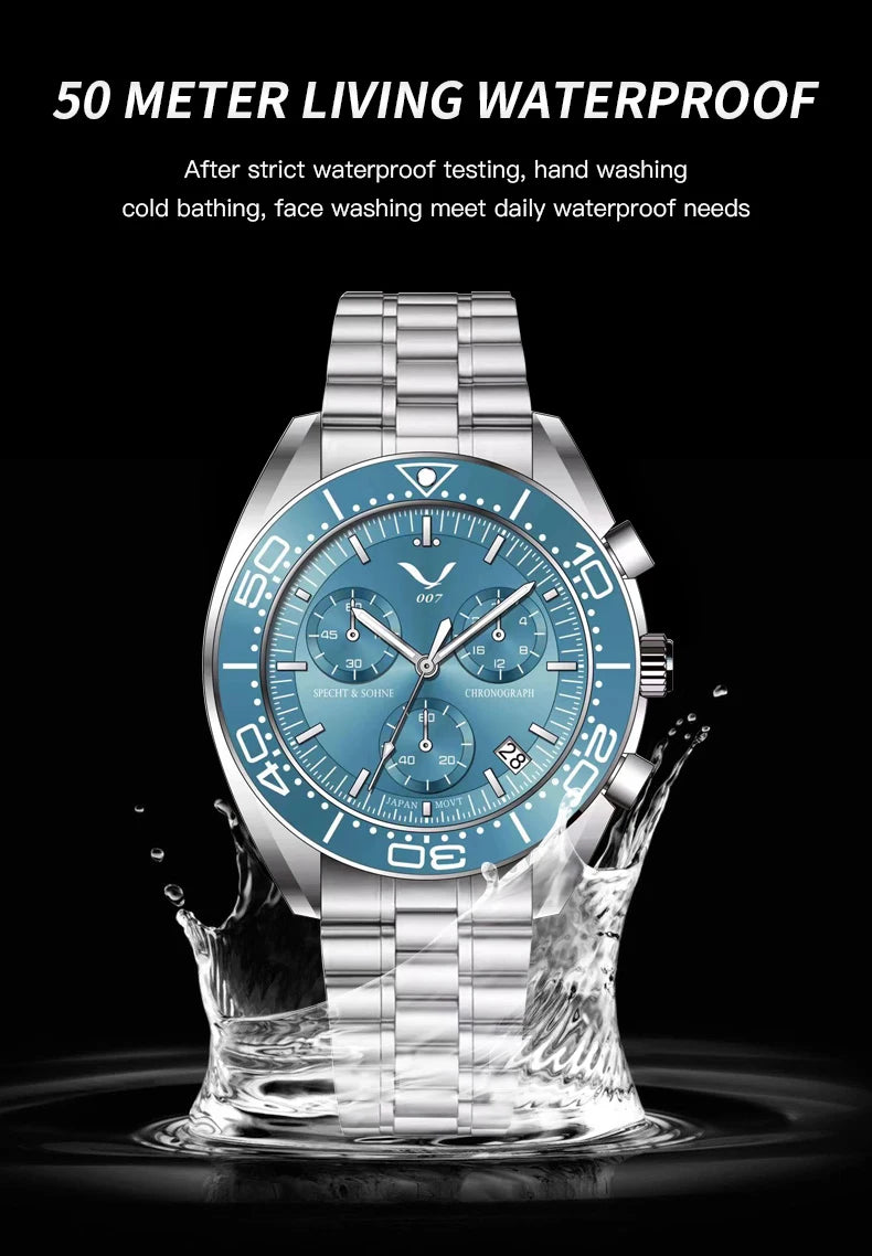 New 007 Specht&Sohne Sports Watches For Men Top Brand Luxury Steel Wrist Watch Fashion Japan VK68 Chronograph Relogio Masculino