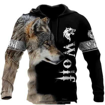 Sweatshirt com Capuz Lobo 3D Estampado, Estilo Europeu e Americano, Pullover Casual de Manga Comprida com Personalidade Animal, Modelo Popular