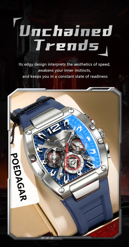 POEDAGAR Fashion Brand Men's Watch Luminous Waterproof Date Sports Male Watch Chronograph Silicone Quartz Watches For Man Reloj