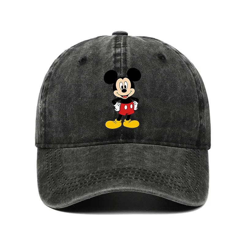 Retro Washed Mickey Mouse Print Baseball Cap Men Women Vintage Kpop Snapback Cap Adjustable Breathable Trucker Hat Sunscreen Hat