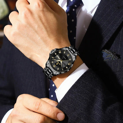 Relógio de homem POEDAGAR, modelo de luxo original, estanque, luminoso, com indicação da data e do dia, estilo elegante, caixa em aço inoxidável, movimento de quartzo, ideal para o trabalho.