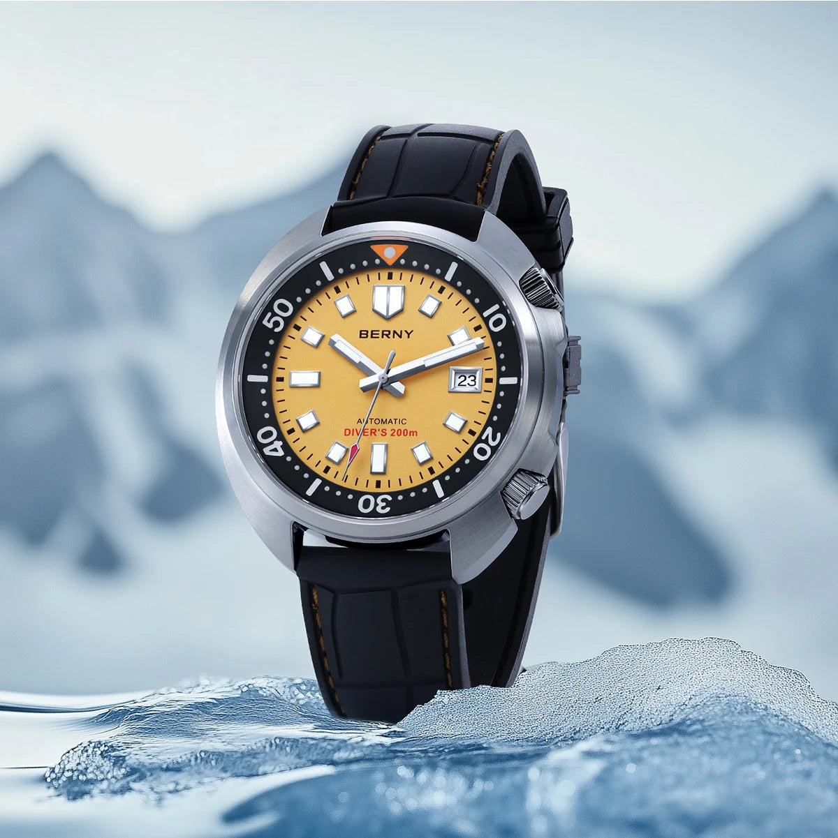 BERNY Automatic Dual Crown Diver Watch For Men Super Luminous Miyota 8215 Sapphire Swim Sport 20ATM Mechanical Men's Dive Watch
