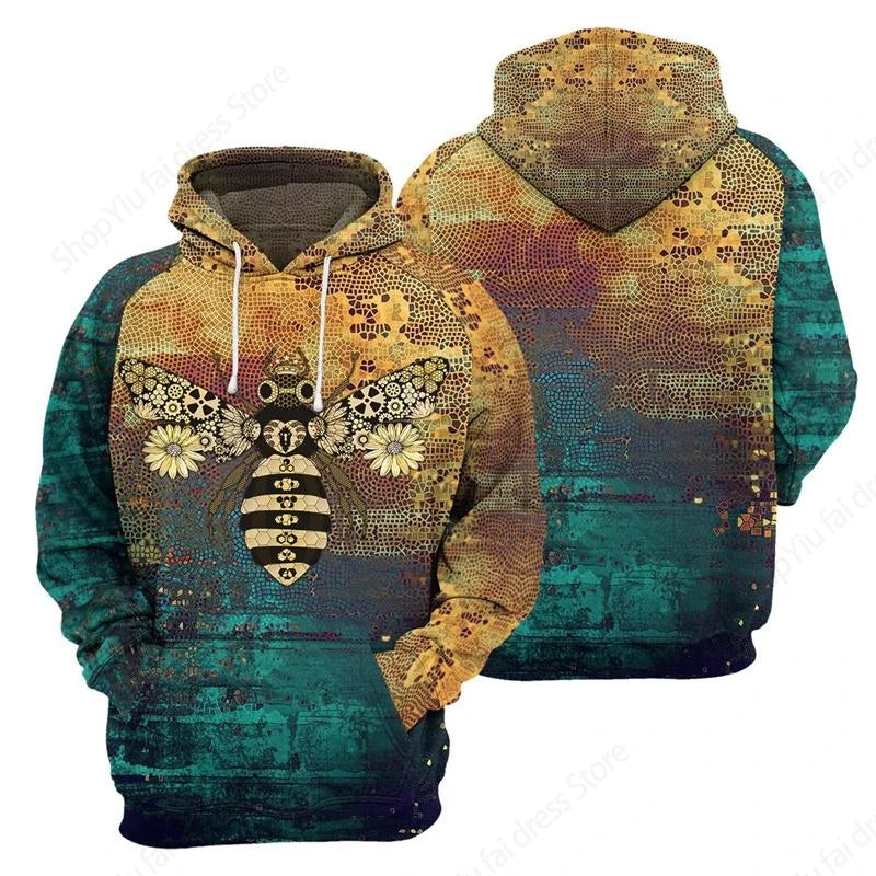 Vintage Hoodies For Men Wolf Bee Animal Pattern 3d Print Hoodie Men Fashion Hoodie Sweatshirt Boy Coat Women Sweat 6xl Tracksuit