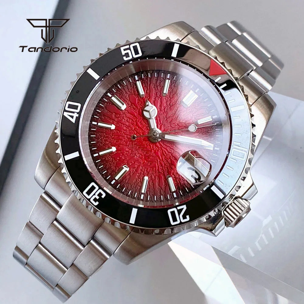 Tandorio Fashion 40mm Sapphire Automatic Japan NH35 Men Watch Texture Dial Miyota 8215 Mechanical Wristwatch Date Glide Clasp