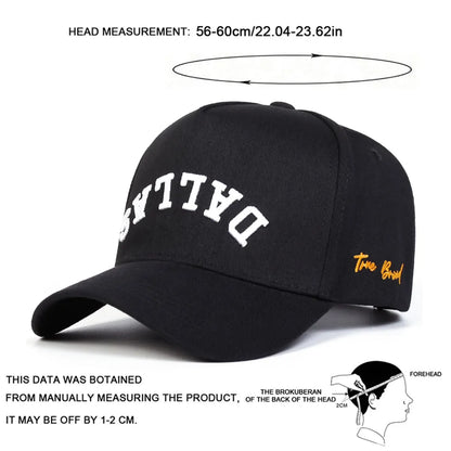 Unisex DALLAS Letter Embroidery Baseball Caps Adjustable Casual Hats Spring and Autumn Outdoor Sunscreen Hat