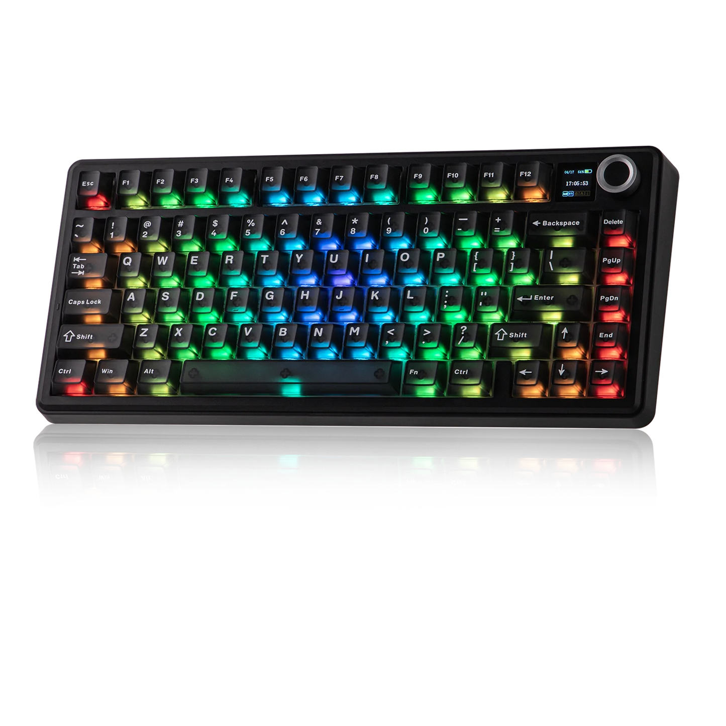 Teclado mecánico inalámbrico EPOMAKER X AULA F75 MAX compacto 75% con distribución ANSI, conexión por cable/Bluetooth/2.4GHz, pantalla TFT y perilla
