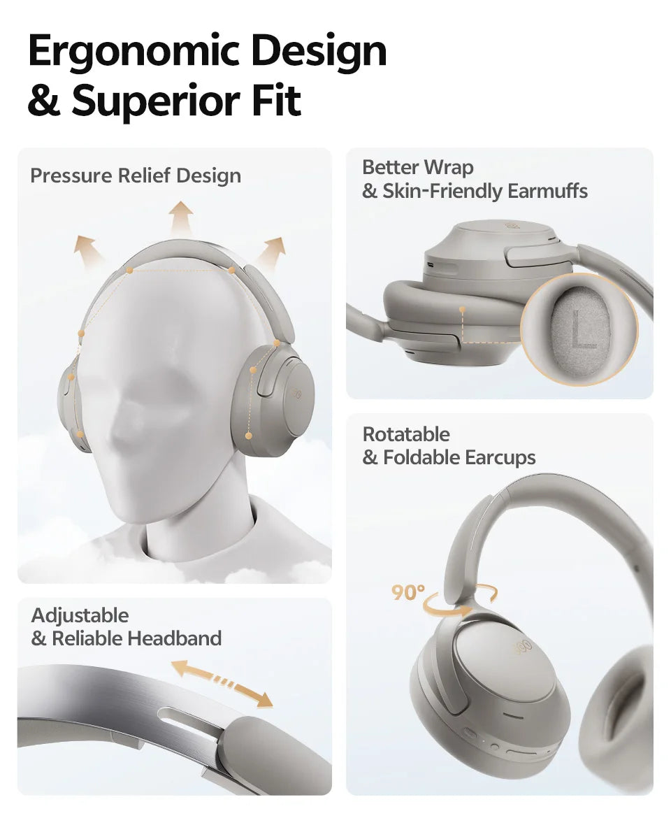QCY H3S ANC Over-Ear Headphones Bluetooth 6.0 – Hi-Res LDAC Spatial Audio, -56dB Adaptive Noise Cancelling Wireless Headset