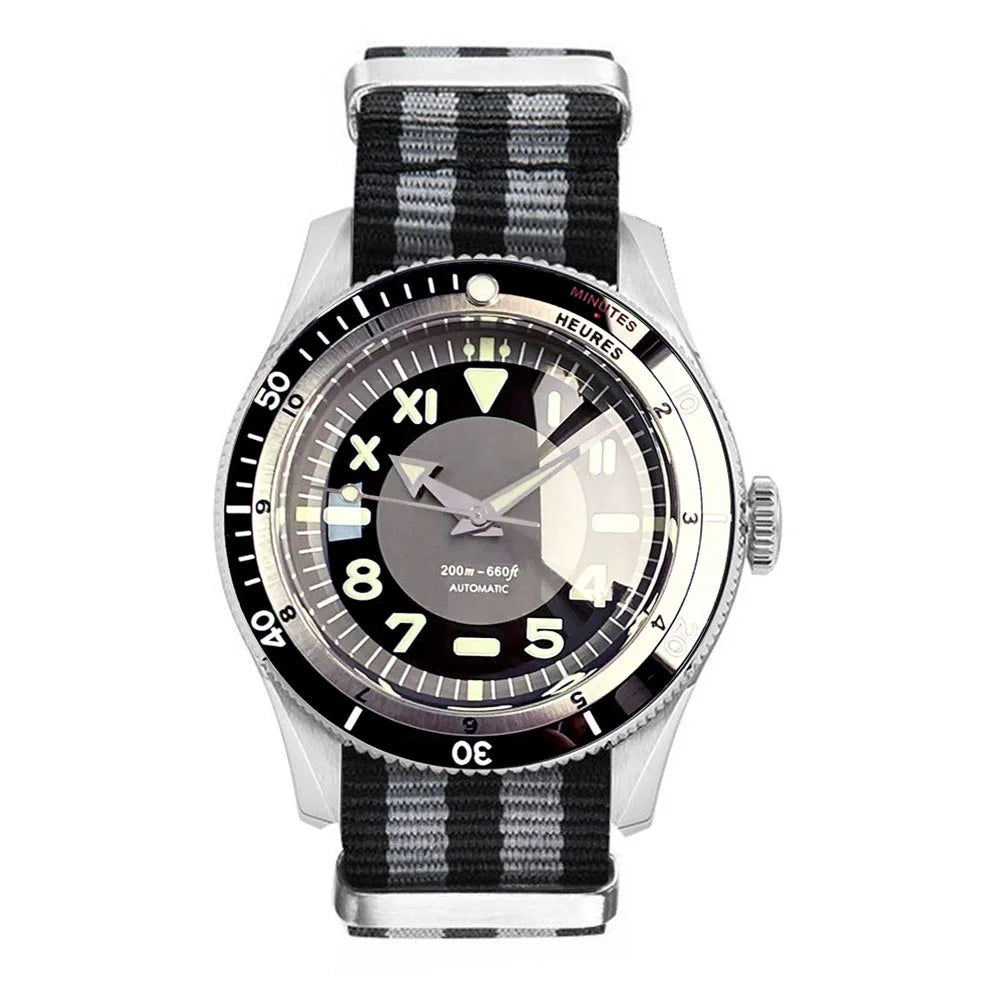 Tandorio Waterproof Watch Men Dome Sapphire Crystal Roman Numbers 120 Clicks Bezel NH35A/Miyota 8215 Movt Silicone Grey Dial