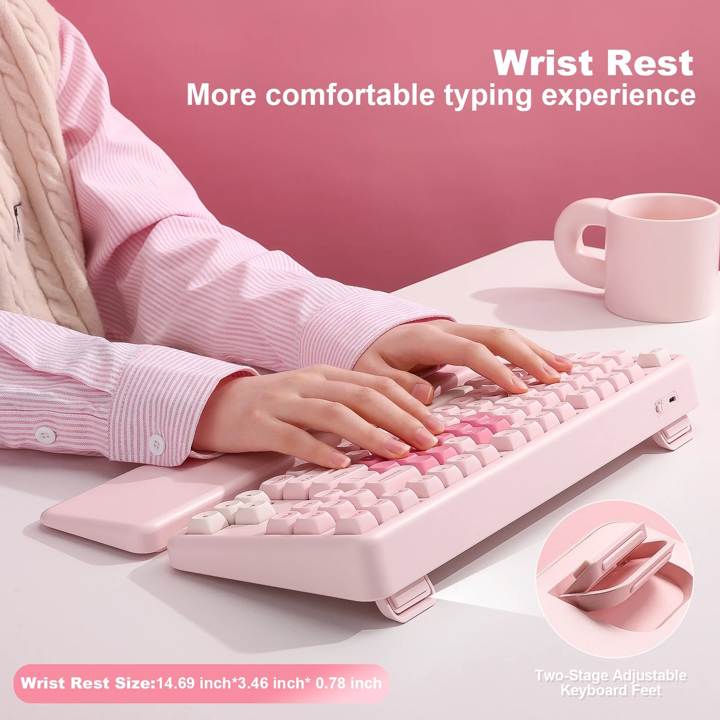 YUNZII B87 Pink Mechanical Gaming Keyboard, QMK/VIA Custom Gasket RGB Keyboard, Wireless Aesthetic Keeb, Wrist Rest for Win/Mac