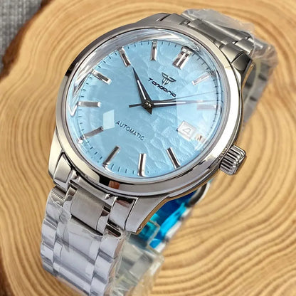 Tandorio 40mm Japanese NH35 Automatic 200M Diving Watch Men Beige Dial Bubble Sapphire Polished Case Glass Back Screw Crown