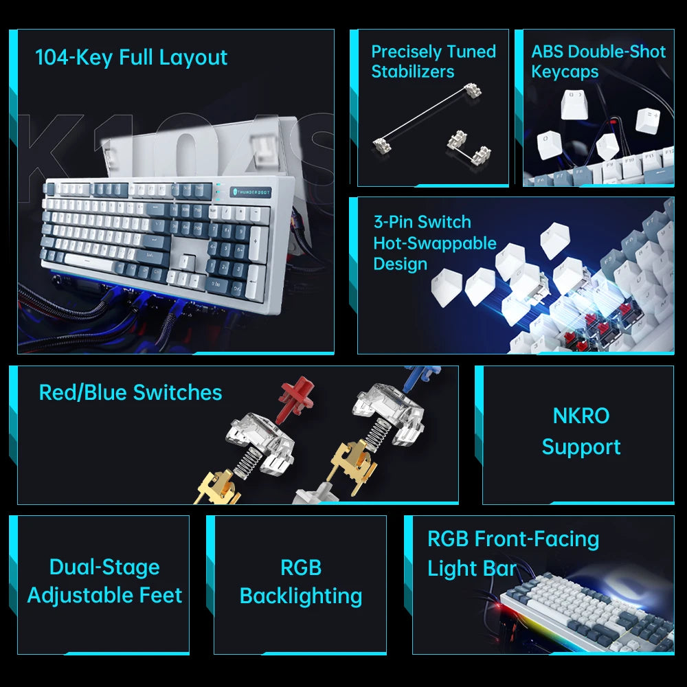 Thunderobot K104S Mechanical Keyboard Full-Size 104 Keys Wired Office Gaming Keyboard ABS Shine-through Keycaps For PC Laptop