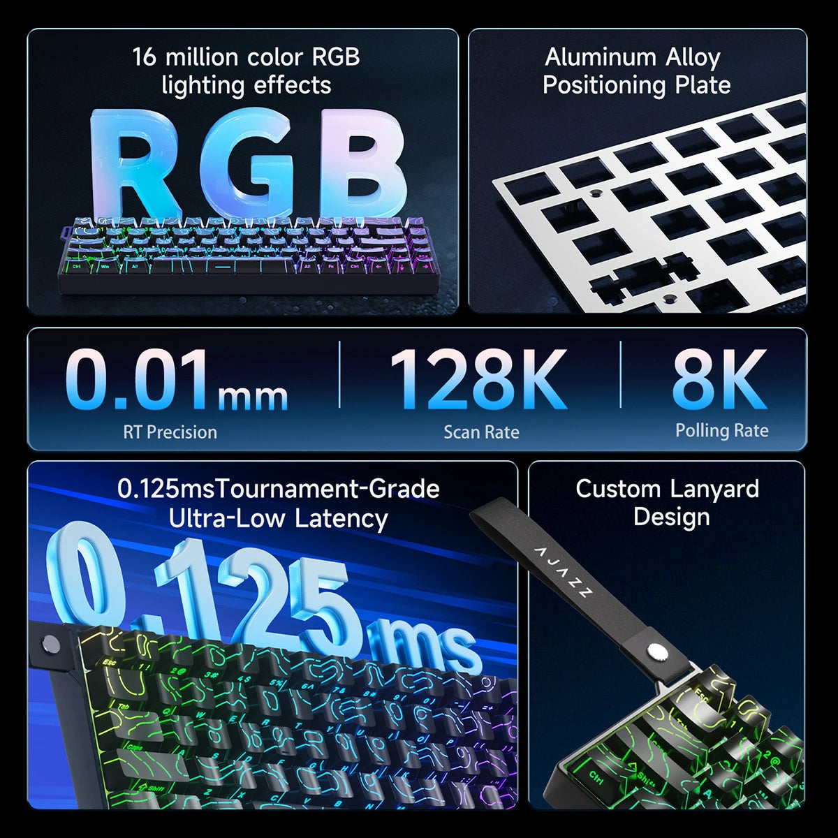AJAZZ AK680 V2 E-sports magnetic switch keyboard 8K Polling Rate 128K Uitra-high Scan Rate  Aluminum Alloy Positioning Plate