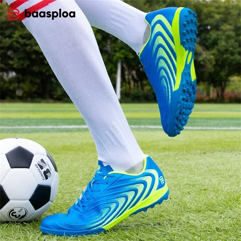Baasploa Chaussures de football professionnelles pour homme, chaussures de sport d'entraînement antidérapantes pour l'extérieur, chaussures de football légères en cuir pour homme, Chuteira Campo