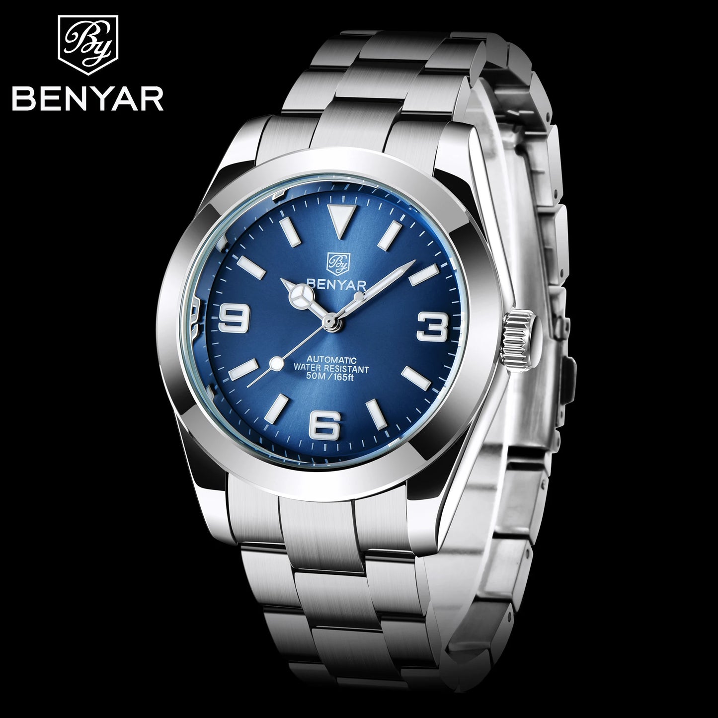 BENYAR Luxury Men Mechanical Wristwatches Stainless Steel Sports Men Automatic Watches 50ATM waterproof Clock