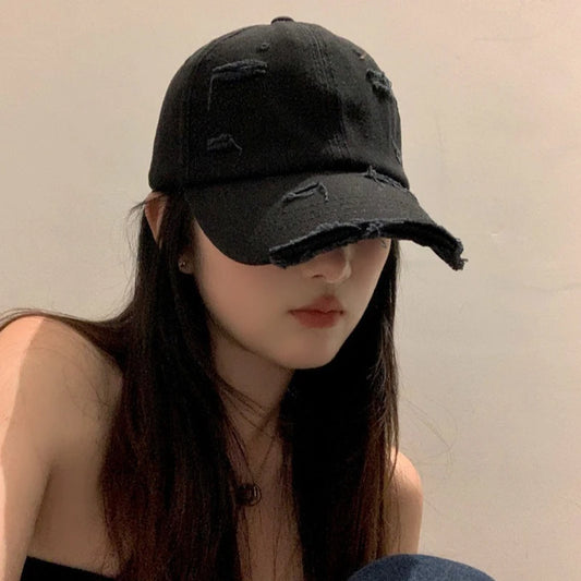 Men's and women's new spring and summer hip-hop versatile soft top curved eave retro personality distressed hole duckbill hat