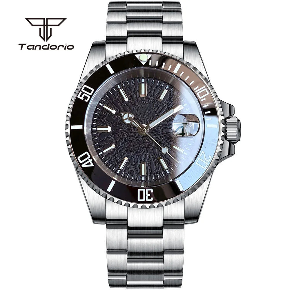 Tandorio Fashion 40mm Sapphire Automatic Japan NH35 Men Watch Texture Dial Miyota 8215 Mechanical Wristwatch Date Glide Clasp
