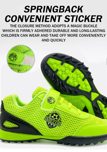 Chuteiras de futebol para criança menino/menina Tf com fecho de velcro, sem pitões, para lacrosse, iniciantes em críquete e basebol