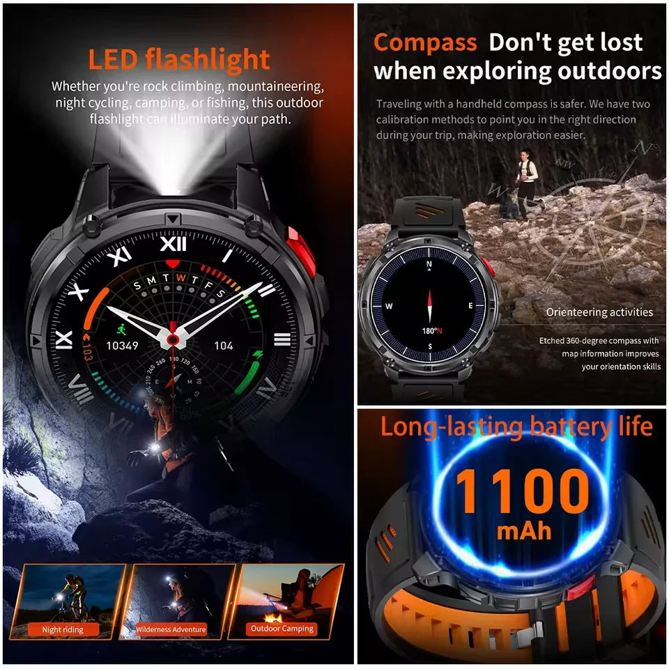 New T-REX3 Ultra 1100mAh Battery SmartWatch 10ATM Waterproof GPS Compass Flashlight 1.7" AMOLED HD Call Sports Smart Watch Men