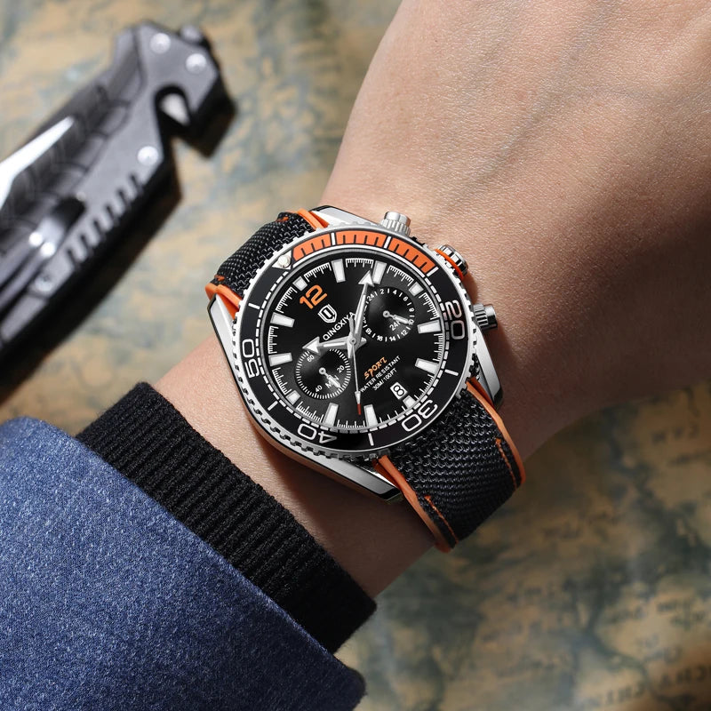 QINGXIYA Brand Luxury Multifunctional Quartz Watch Men Silicone Strap Waterproof Luminous Chronograph Watches Mens Sports Watch