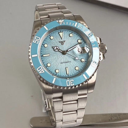 Tandorio Blue Dial 40mm Miyota 8215 PT5000 Mechanical Dive Watch Men 200M Waterproof Lume Sapphire Stainless Steel Bracelet