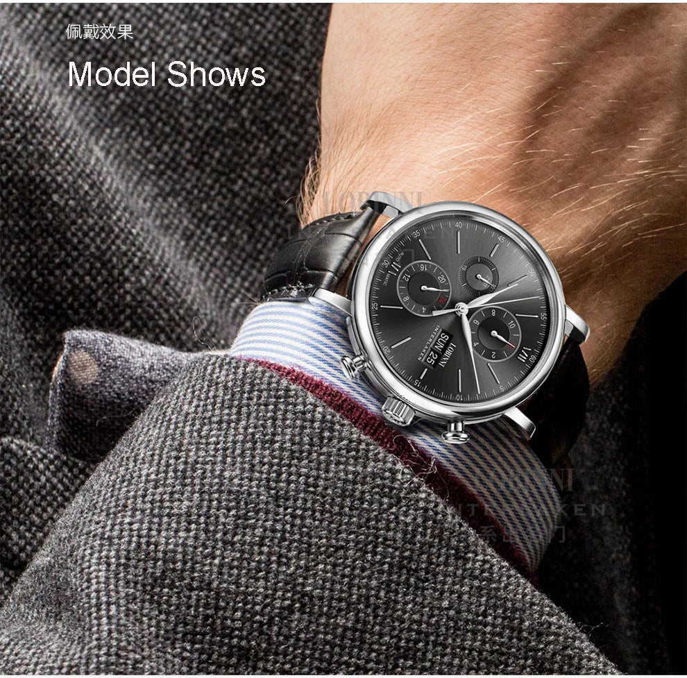 Luxury Brand Switzerland LOBINNI Perpetual Calendar Seagull Automatic Mechanical Men's Watches Sapphire Multi-function L13019-11