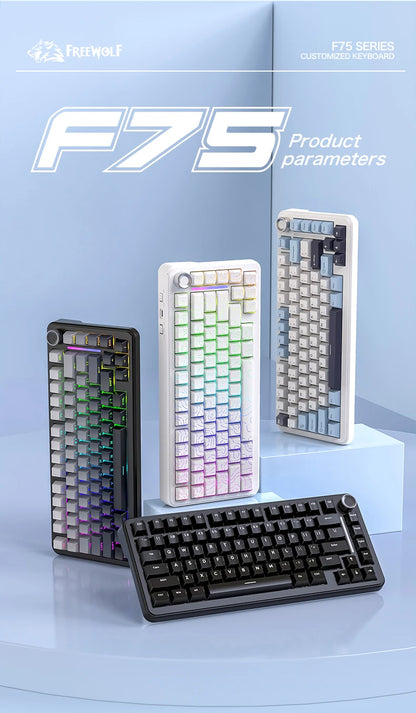 Teclado mecânico F75 FREEWOLF * AULA F75 Bluetooth de três modos, dedicado a gaming e utilização em escritório