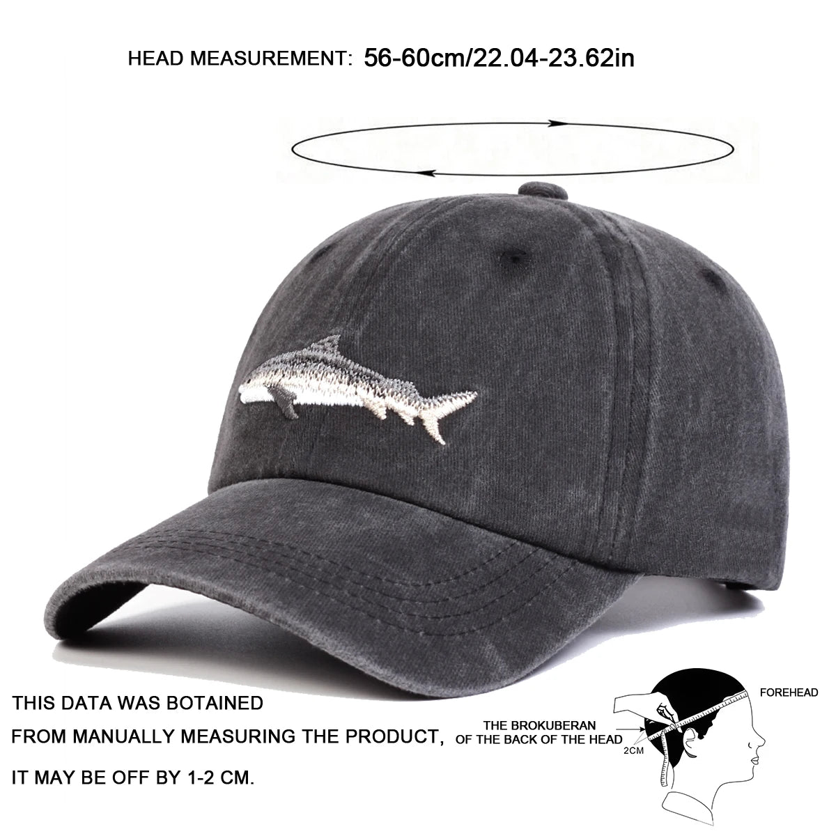 Unisex Shark Embroidery Wash Baseball Caps Spring and Autumn Outdoor Adjustable Casual Hats Sunscreen Hat Sports Cap